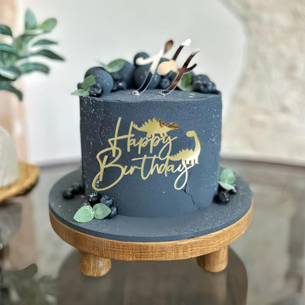 Acrylic Happy Birthday Cake Toppers Golden Dinosaur Sign Cake Toppers for Boys and Girls Baby Shower Kids Birthday Party Cake Decor Supplies
