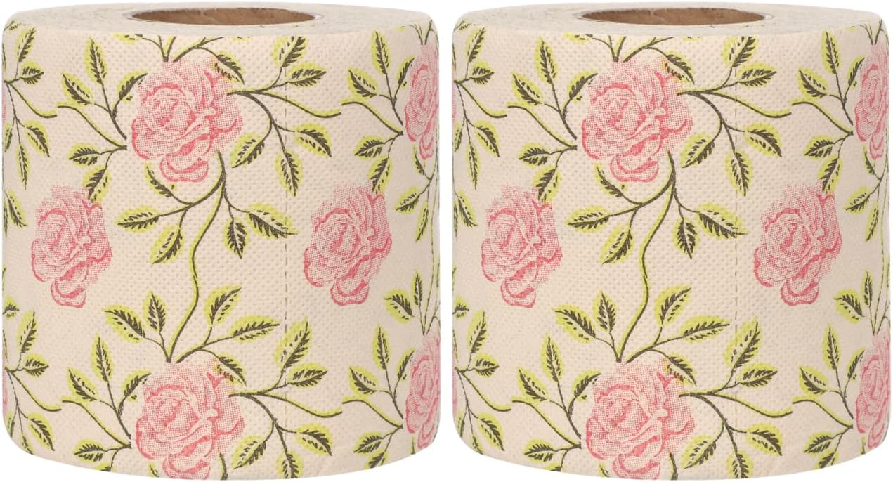 Ipetboom 2 Rolls Floral Toilet Paper - Rose Flower Print Toilet Tissues Decorative Bathroom Tissue Hand Towel Napkins for Wedding Birthday Christmas Tea Party Favors Dinner Bridal Shower Baby Shower