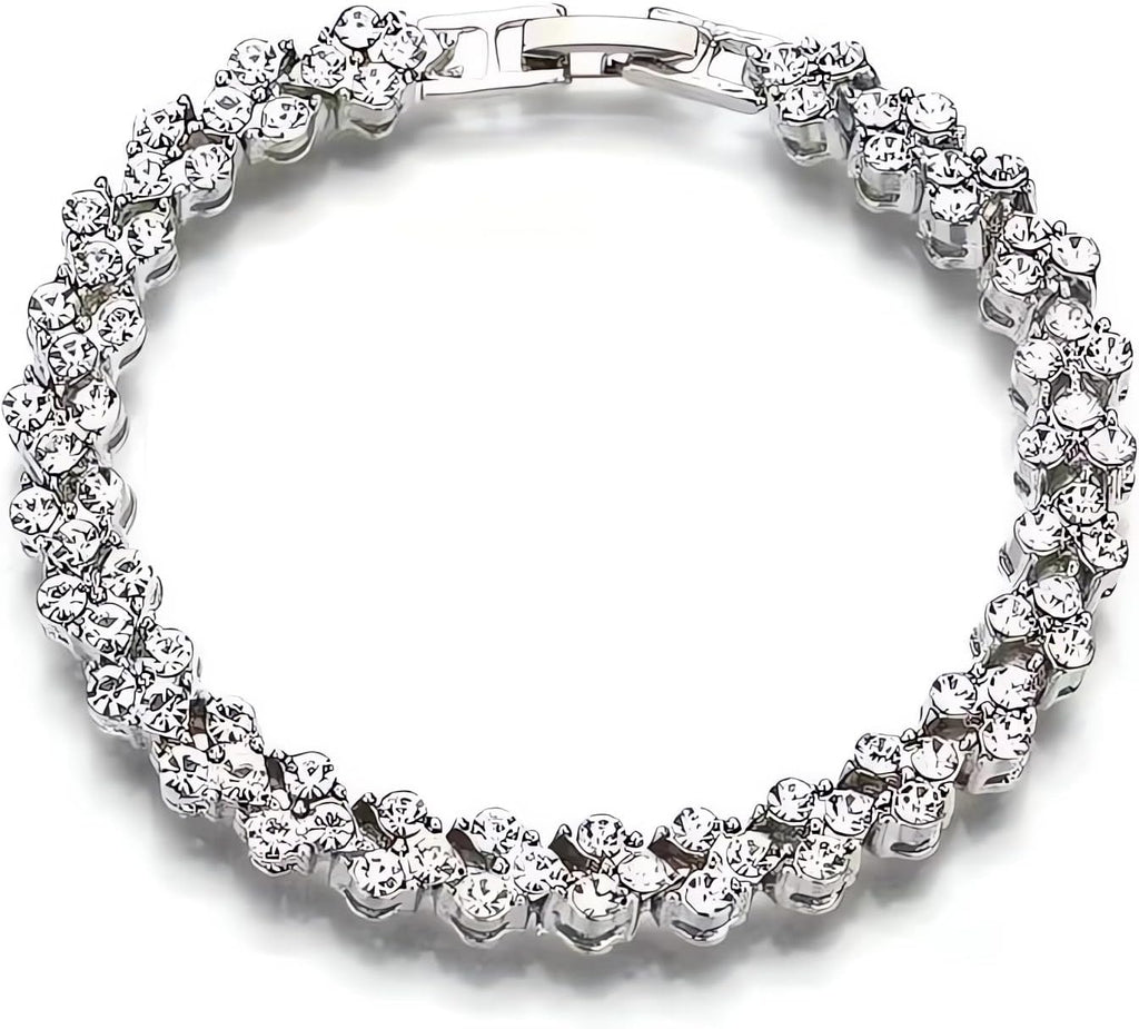 Silver Crystal Tennis Bracelet for Women – Elegant Full Zircon Sparkle, Slim Stackable Design, Secure Clasp, Dainty Luxury Jewelry Gift for Her