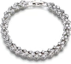 Silver Crystal Tennis Bracelet for Women – Elegant Full Zircon Sparkle, Slim Stackable Design, Secure Clasp, Dainty Luxury Jewelry Gift for Her