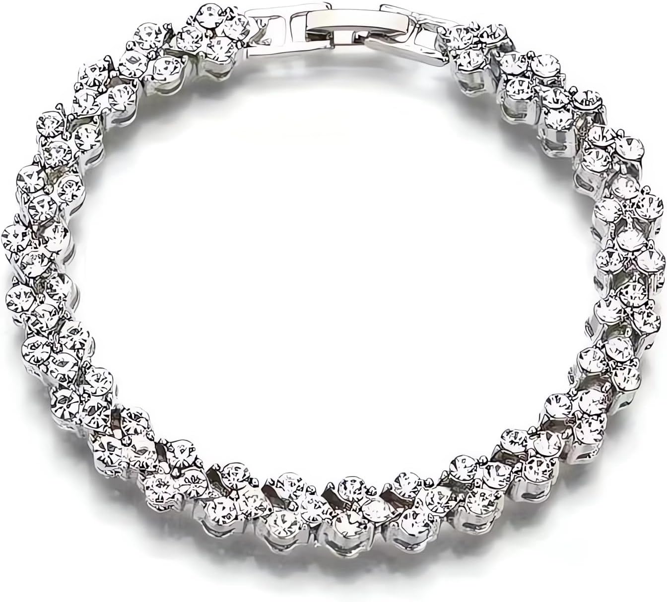 Silver Crystal Tennis Bracelet for Women – Elegant Full Zircon Sparkle, Slim Stackable Design, Secure Clasp, Dainty Luxury Jewelry Gift for Her