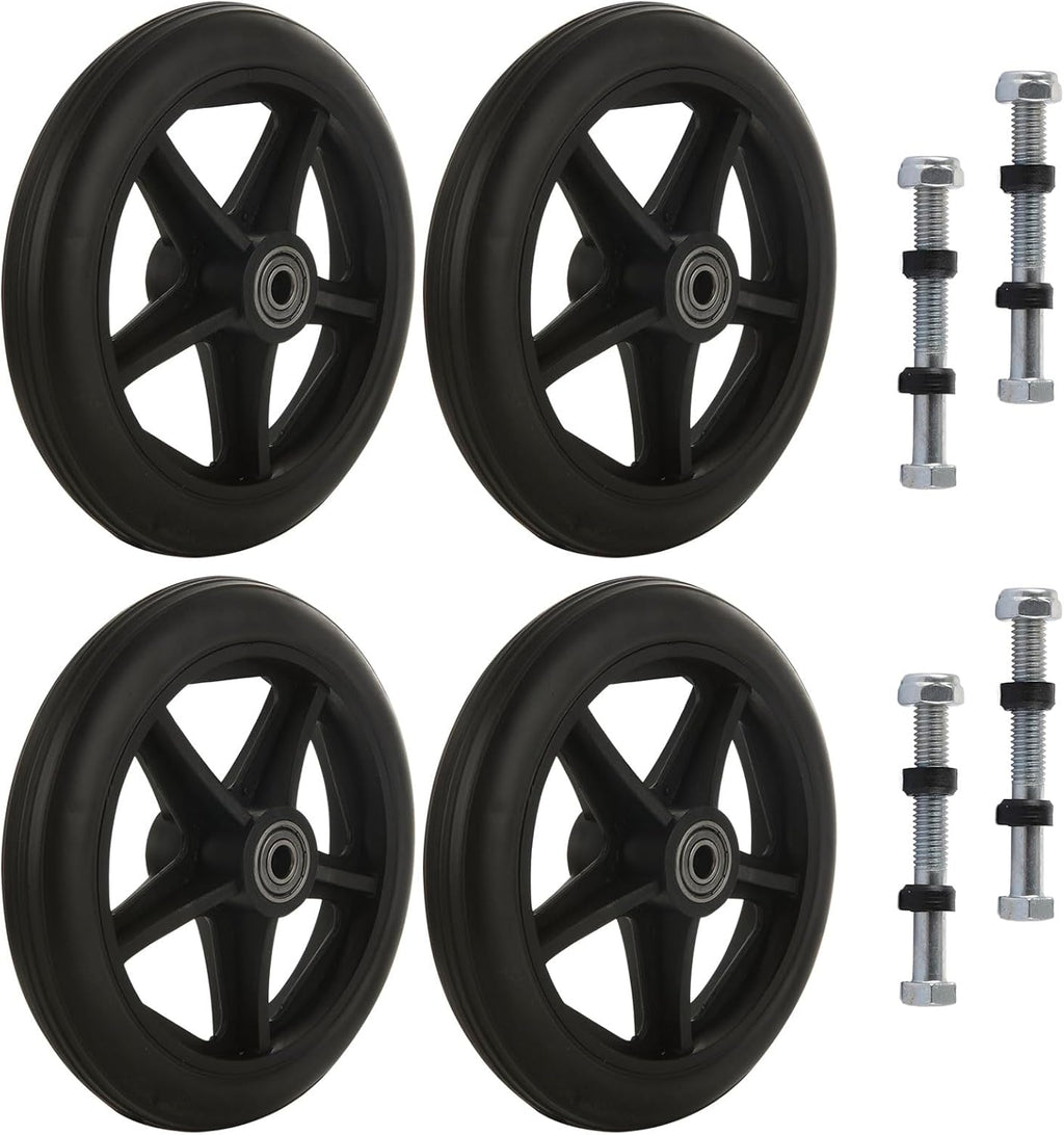 4Pcs 6 Inch Walker Wheels Replacement, Wheelchair Front Wheels with 4 Axles, Rubber Rollator Replacement Wheels for Walkers Accessories, Black