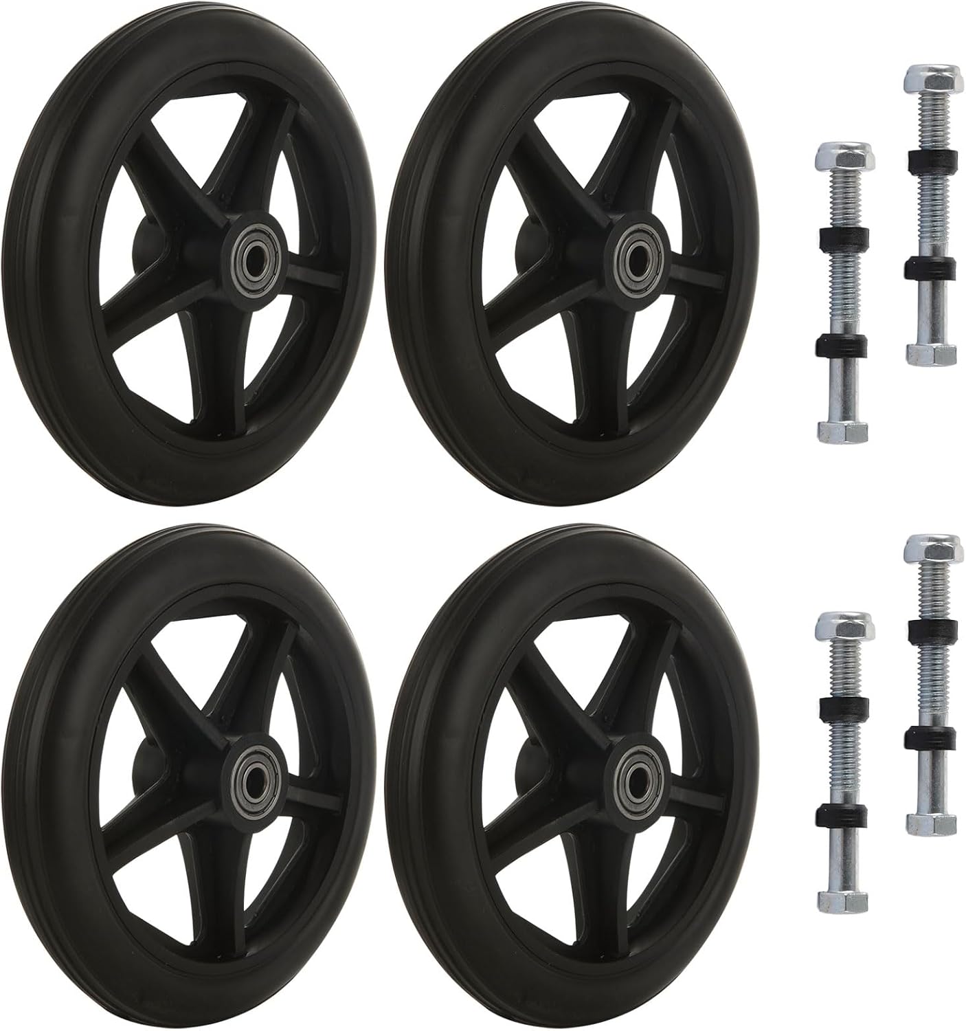 4Pcs 6 Inch Walker Wheels Replacement, Wheelchair Front Wheels with 4 Axles, Rubber Rollator Replacement Wheels for Walkers Accessories, Black