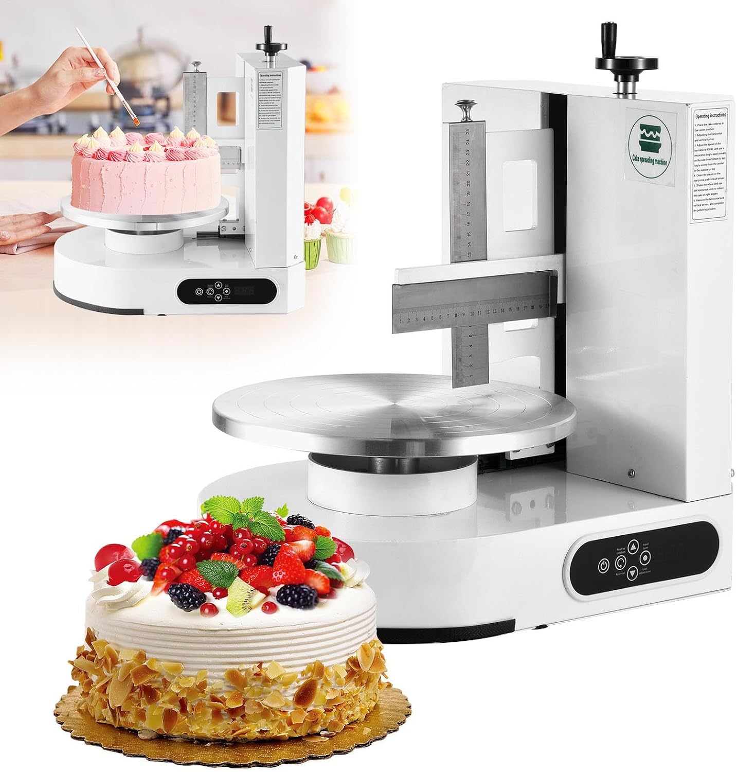 Electric Cake Decorating Machine, 200W Proof Water Cake Icing Machine, 300rpm Automatic Cream Butter Coating Machines, Adjustable 4-12in Cakes Cream Scraper For Weddings, Cakes Stores, 110V