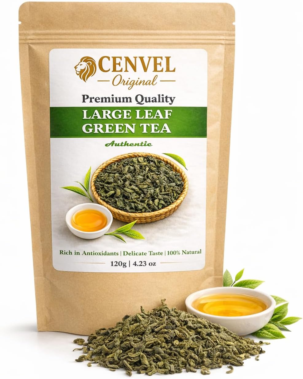 CENVEL® Large Leaf Green Tea | Exquisite Taste & Aroma | Premium Green Tea | Pure & Natural | Non GMO | Vegan Friendly (120g)