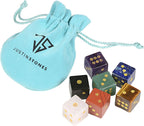 16mm Amethyst + Tiger Eye + Obsidian + Clear Quartz + Lapis + Red Jasper + Aventurine Crystal Rock Six Sided Dice Gold Pips Square Corner Polyhedral Games Dice(Pack of 7)