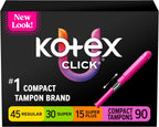 U by Kotex Click Compact Multipack Tampons, Regular/Super, Unscented, 90 Count (Packaging May Vary)