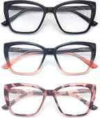 HIGHLIKE 3-Pack Reading Glasses for Women Stylish Oprah Cat-Eye Spring Hinge Clear Lenses Readers Anti Eyestrain