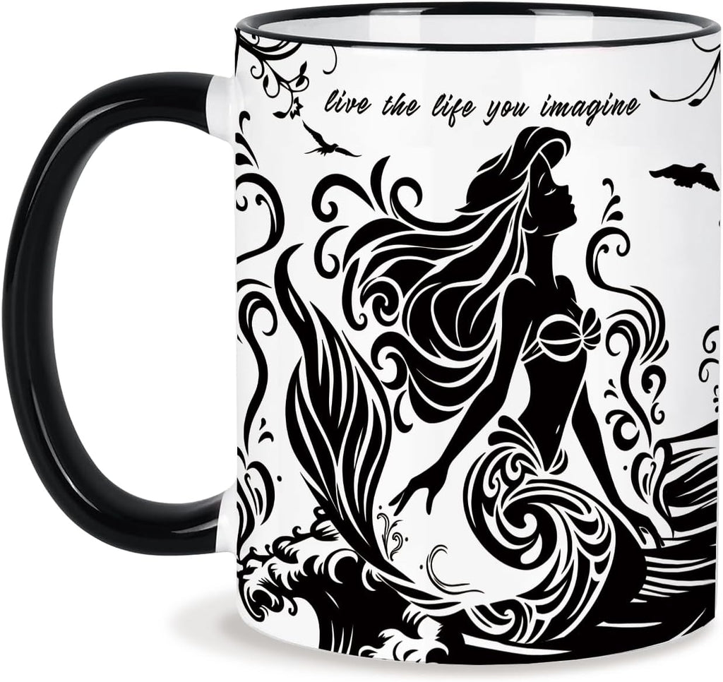 Mermaid Coffee Mug 11 Oz Mothers Day Birthday Gifts for Women, Black and White Mugs, Birthday Gift for Women Friendship, Mermaid Coffee Cup Adult Gifts for Friends, Mom, Grandma