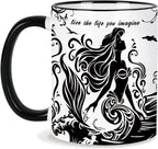 Mermaid Coffee Mug 11 Oz Mothers Day Birthday Gifts for Women, Black and White Mugs, Birthday Gift for Women Friendship, Mermaid Coffee Cup Adult Gifts for Friends, Mom, Grandma