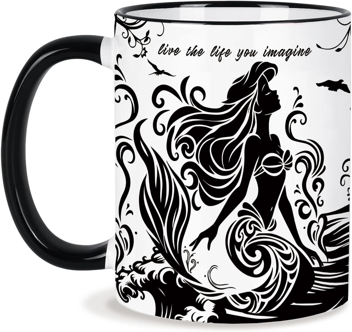 Mermaid Coffee Mug 11 Oz Mothers Day Birthday Gifts for Women, Black and White Mugs, Birthday Gift for Women Friendship, Mermaid Coffee Cup Adult Gifts for Friends, Mom, Grandma
