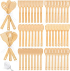 Reallnaive 72 Pcs Bamboo Spatula Wooden Kitchen Utensil Bulk 12''wood Spoon Spatula for Cooking with Ribbon Bridal Baby Shower Game Prize Wedding Party Favors Housewarming Gift (Various Style)
