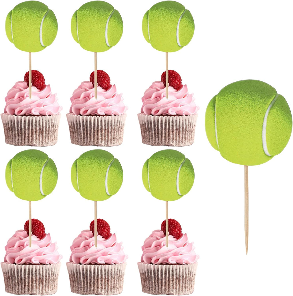 36Pcs Tennis Cupcake Toppers, Sports Ball Cupcake Picks Tennis Theme Birthday Cake Decorations Party Topper Cake Decor for Baby Shower Kids Birthday Party Decorations Supplies