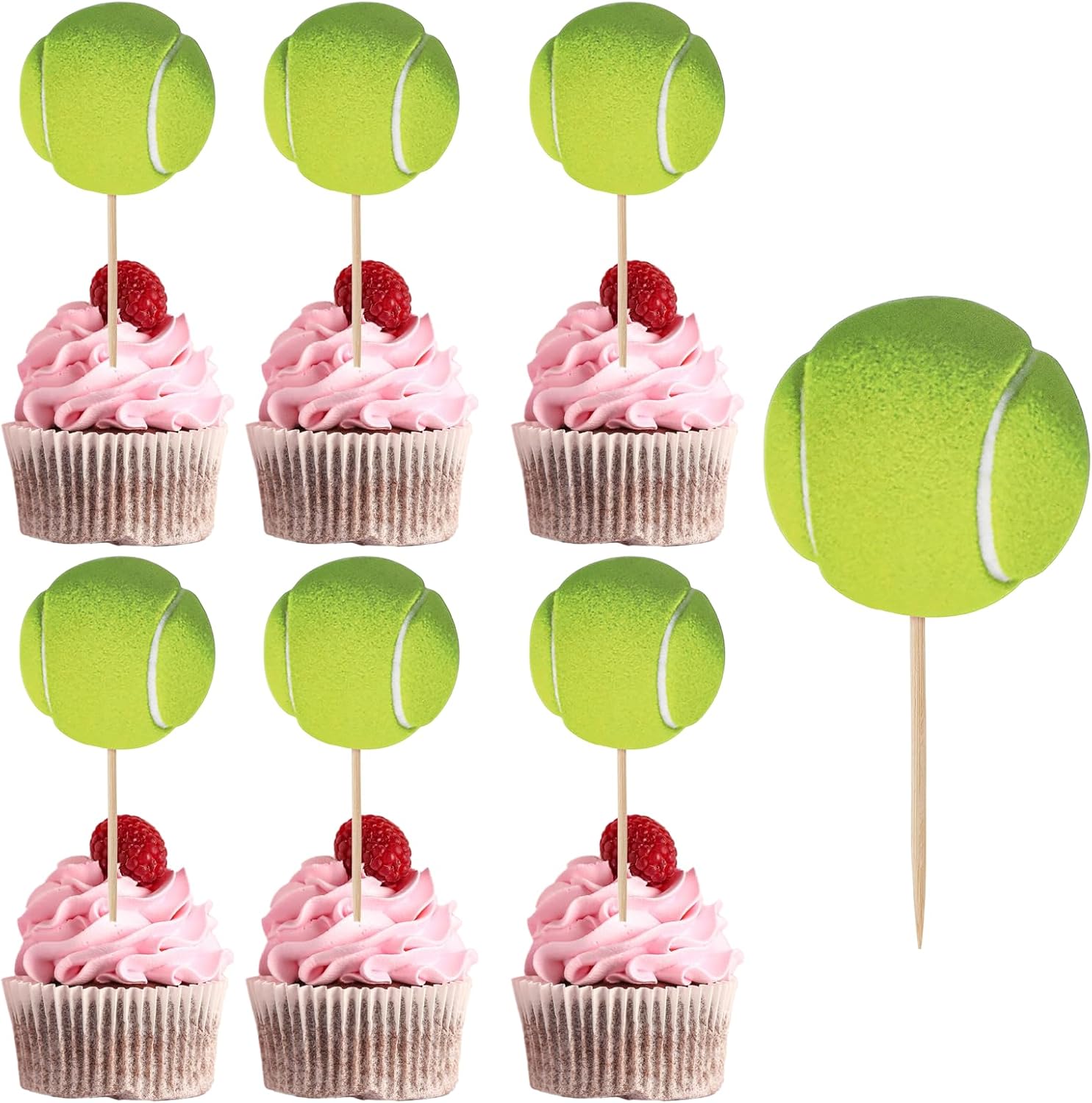 36Pcs Tennis Cupcake Toppers, Sports Ball Cupcake Picks Tennis Theme Birthday Cake Decorations Party Topper Cake Decor for Baby Shower Kids Birthday Party Decorations Supplies