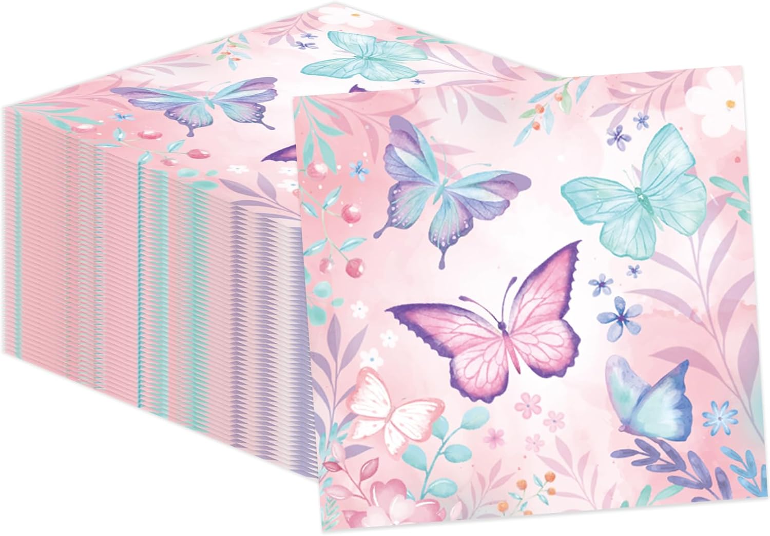 50 Pcs Butterfly Napkins 13 x 13 Inches, Butterfly Birthday Paper Napkins Butterfly Theme Supplies Disposable Cocktail Napkinsfor Kids Girl Birthday Party Decorations (Butterfly)