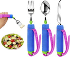 3 Pcs Adaptive Utensils for Disability, 360°Gadgets Swivel Fork Spoon with Adjustable Silicone Strap for Weak Hand Grip & Handicapped & Parkinsons Travel Eating Utensils for Disabled, Elderly