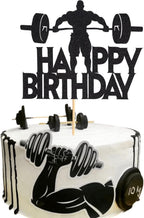 1Pc Fitness Cake Topper - Gym Themed Weight Lifting Lover's Athlete Body Builder Sport Weightlifting Happy Birthday Party Decoration Fitness Enthusiast - Black Glitter