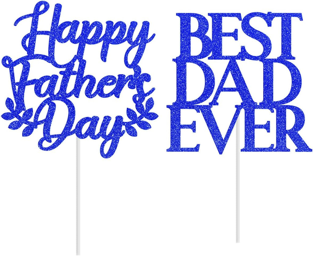 20PCS Happy Fathers Day Cake Topper Glitter Blue Cupcake Topper Best Dad Ever Cake Topper Pick for Father’s Day Birthday Party Cake Decoration Supplies