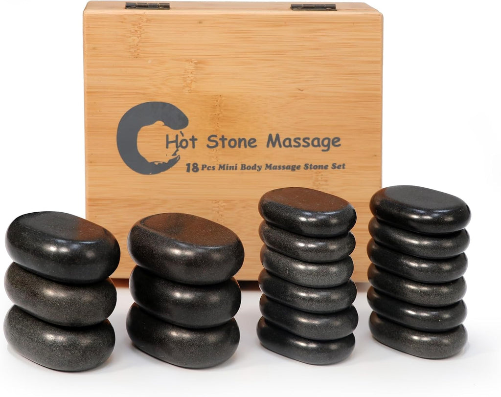 Master Massage 18 Piece Essential Hot Stone Massage Set Kit Package for Professional or Home Spa, Healing, Pain Relief-Basalt Rock