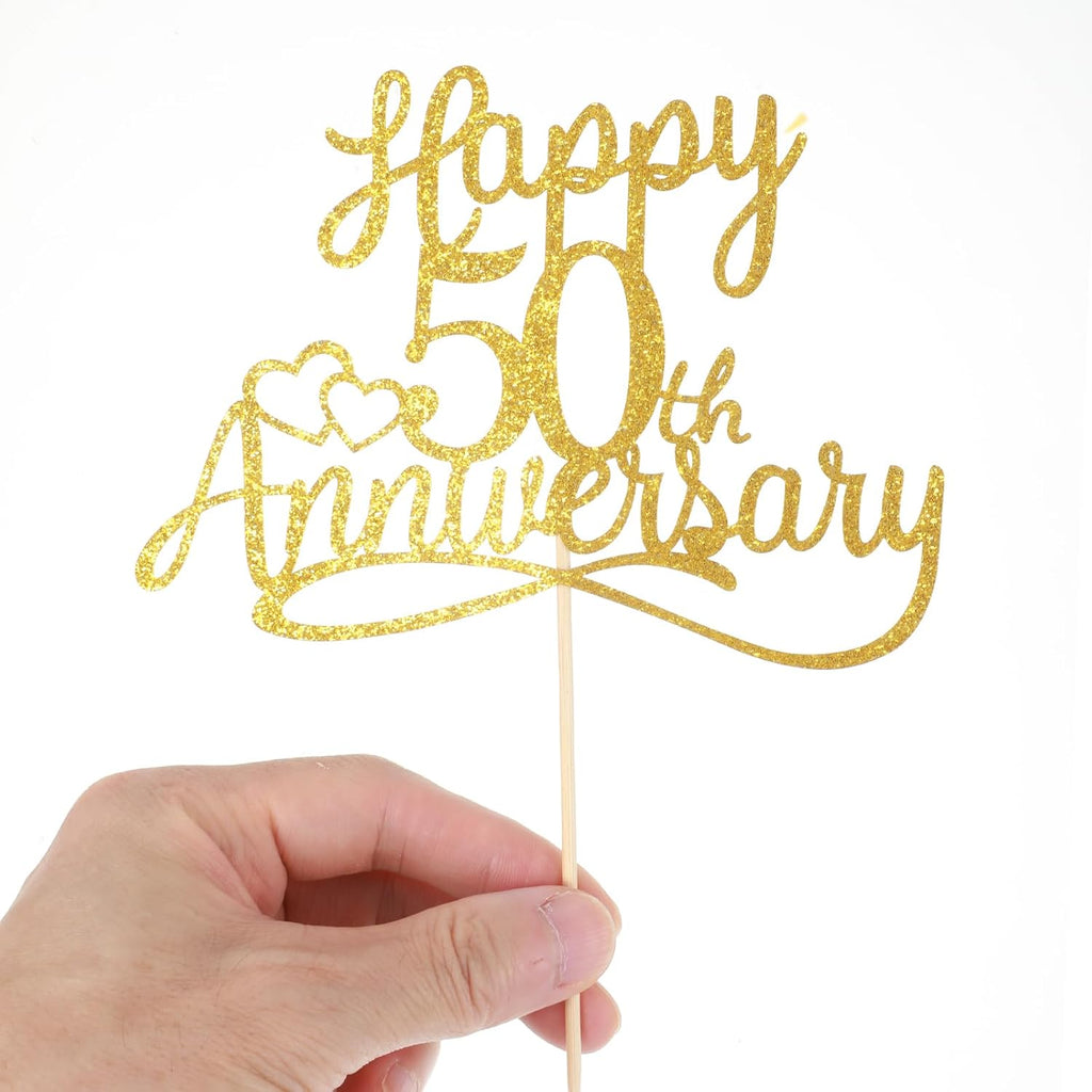 50th Anniversary Cake Topper Golden Glitter Happy 50th Wedding Anniversary Cake Toppers Party Decorations Birthday Party Decor Company Anniversary Celebration