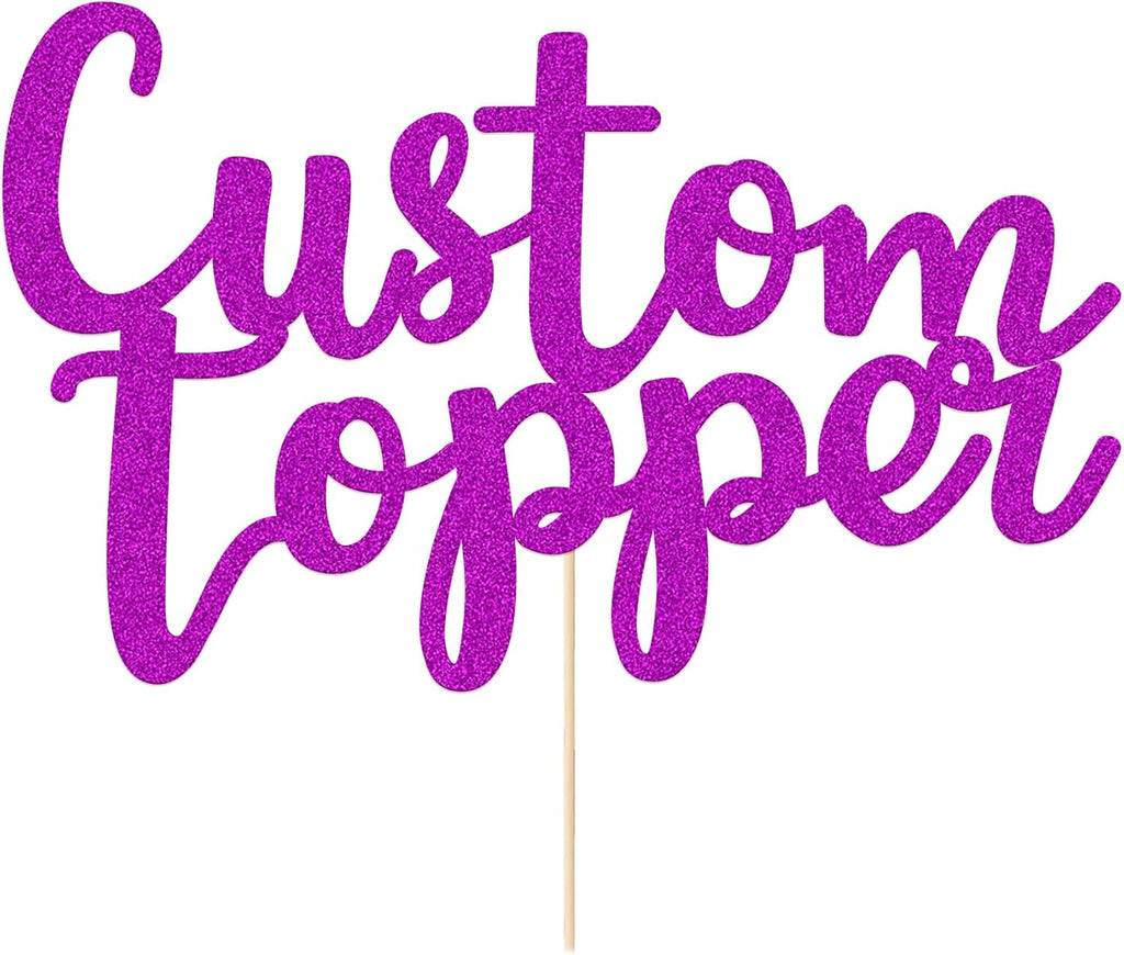EDSG Custom Cake Topper, Personalized Double Sided Glitter Cake Topper with Any Text Numbers, 11 Colours for Birthday Wedding Anniversary Graduation Baby Shower (Purple)