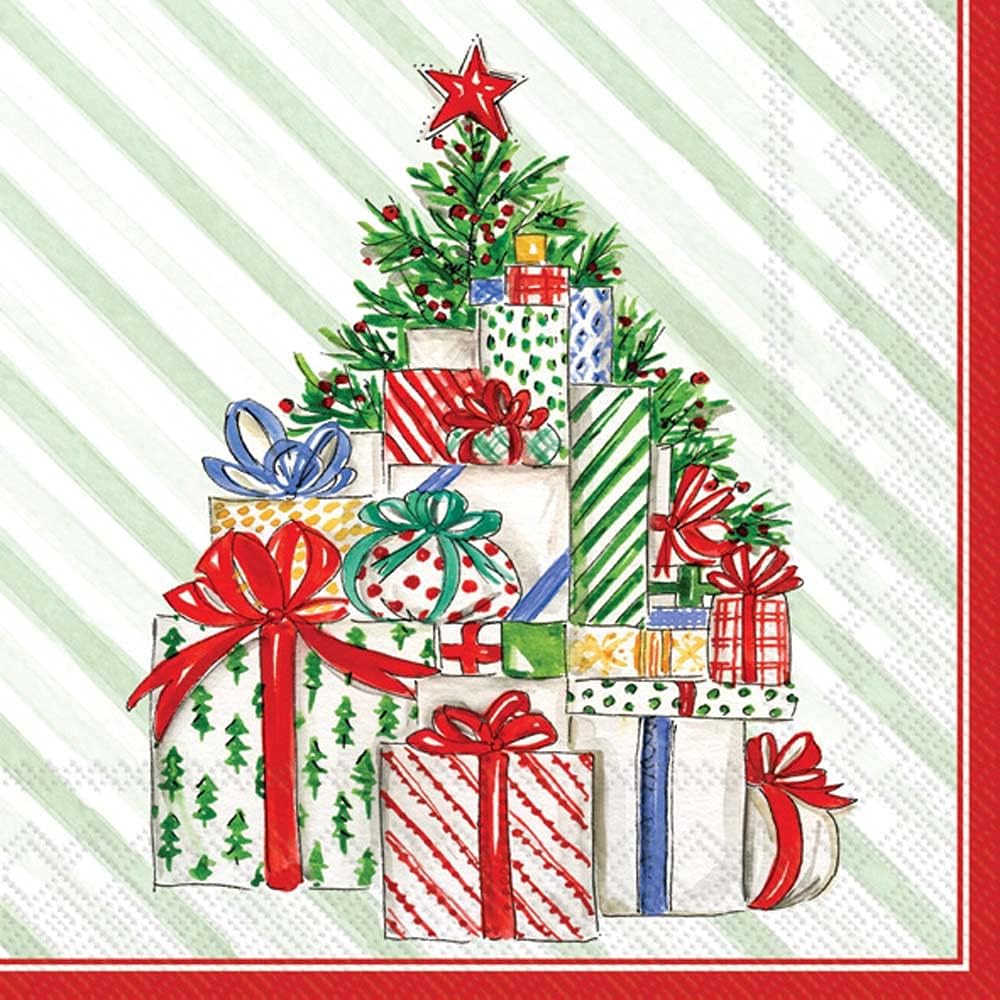 IHR Ideal Home Range Rosanne Beck 3-Ply Paper Napkins, 20-Count, 5" x 5", Christmas Presents Tree