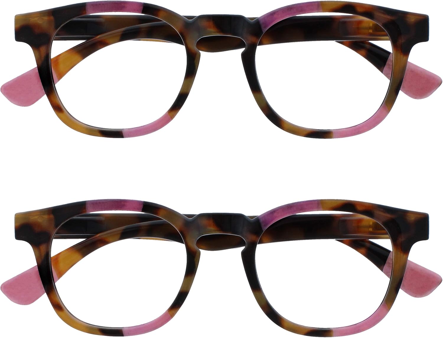 OPULIZE AVA Reading glasses for Women Men,Scratch Resistant Round frame with Spring Hinges, Brown Tortoiseshell With Pink +2.5 (Pack of 2)
