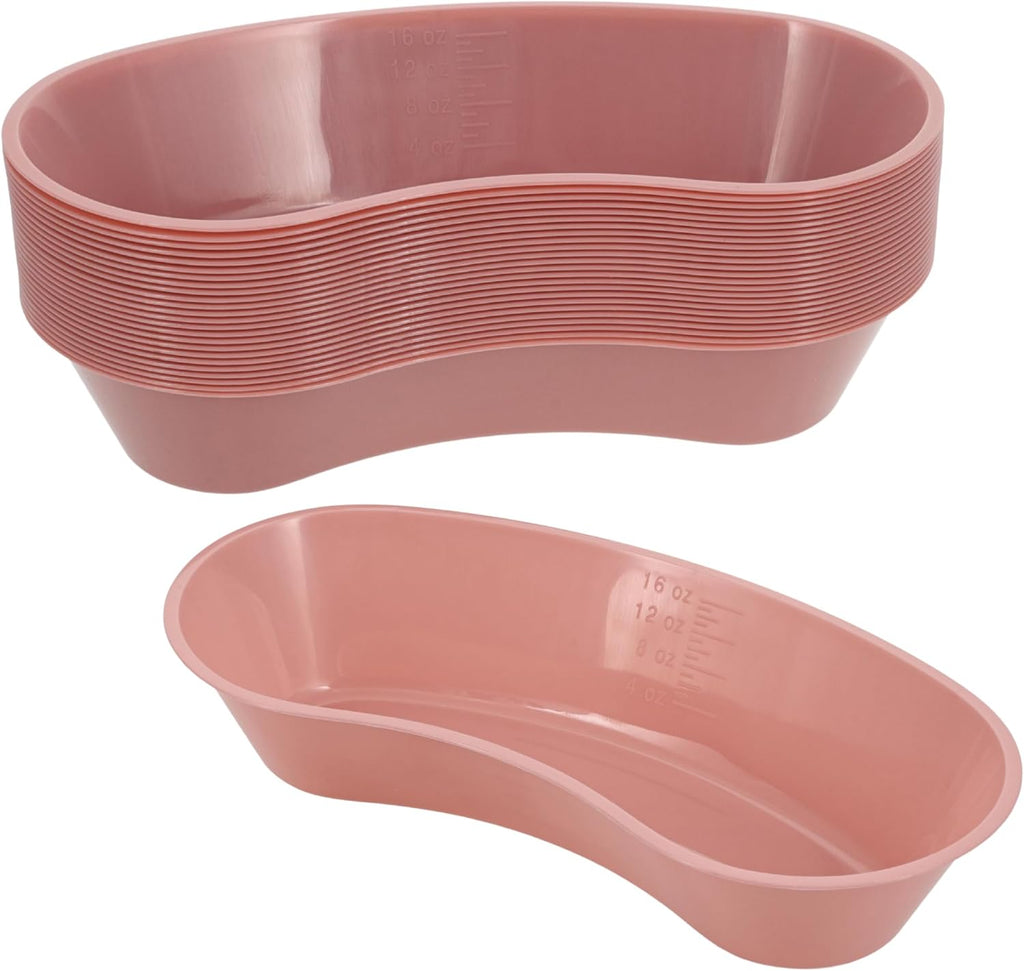 Emesis Basin Kidney Plastic Mauve 16oz - Reusable Plastic Kidney-Shaped, Mauve Color, 16oz Volume, 8-1/2" Primary Length, Disposable, 25/Box