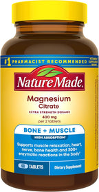 Nature Made Extra Strength Dosage Magnesium Citrate Tablets, High Absorption Magnesium Citrate 400mg Per Serving, Bone and Muscle Support, 60 Tablets, 30 Day Supply