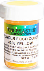Chefmaster Yellow Dry Powder Candy Color | Vibrant Shades | Chocolate, Macarons, Fondant | Decorating | Professional-Grade Dye | Easy-to-Use | Manufactured in USA | 3 grams