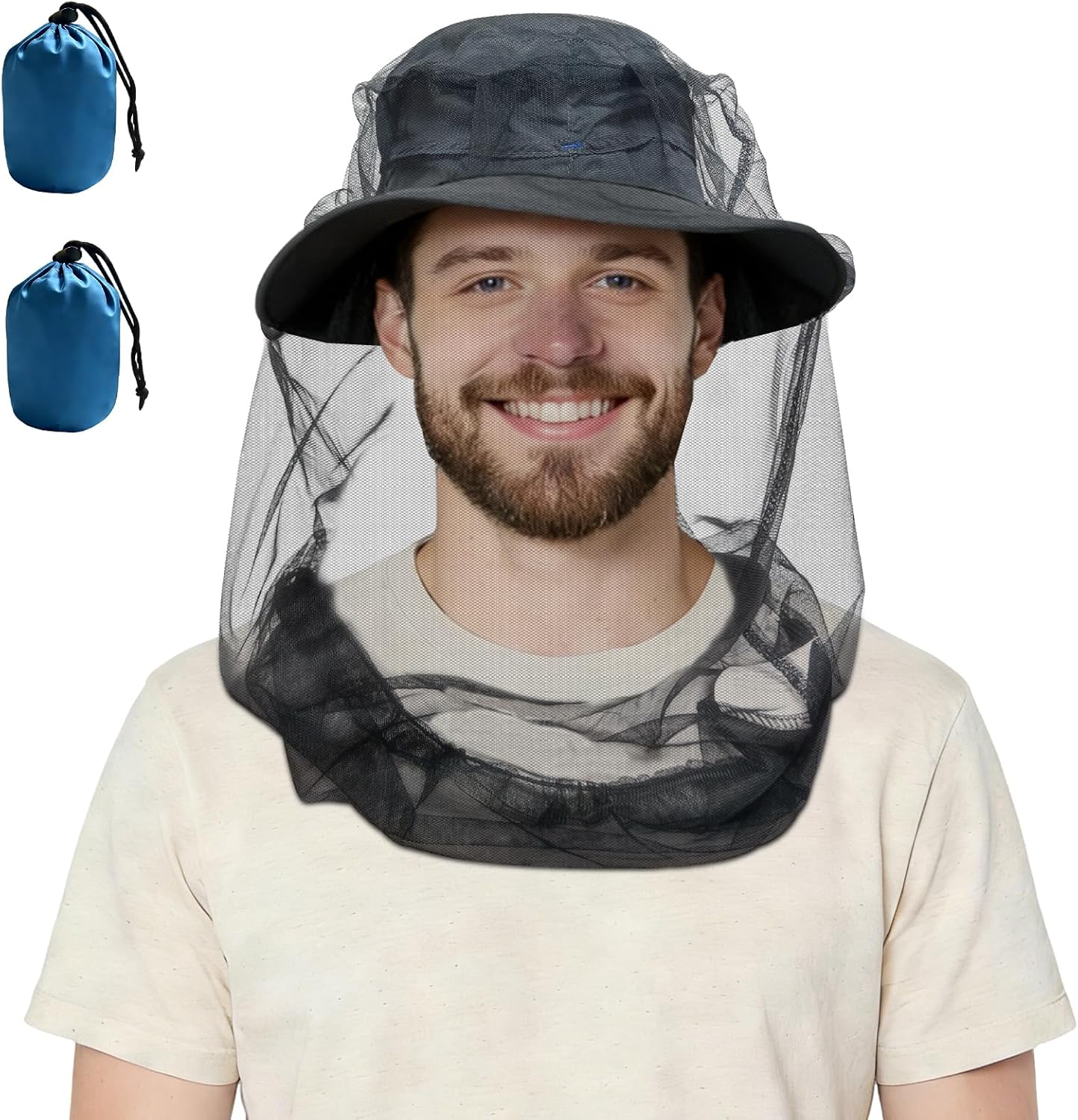 2 Pack Mosquito Head Net for Insects, Fly & Bug & Bee Protection | Ultra Large & Long, Lightweight & Breathable for Beekeeping, Camping, Hiking, Gardening, Safari | Fits All Hats for Men & Women