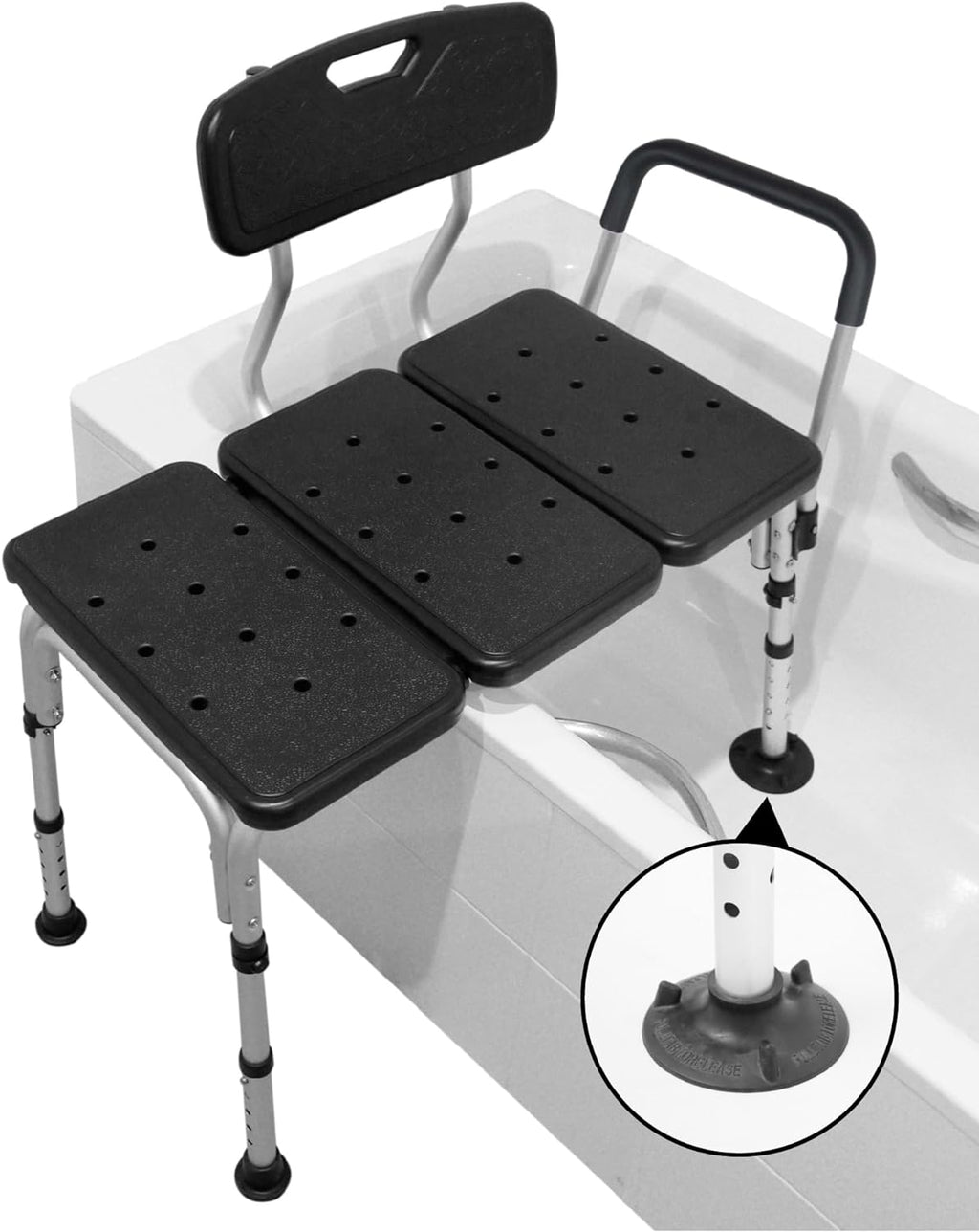 PEPE Mobility Tub Transfer Bench for Bathtub, Shower Chair with Backrest, Slip-Resistant Feet, Height Adjustable, Black, Shower Bench Shower Seat for Elderly and Disabled