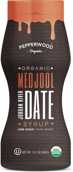 Organic Medjool Date Syrup 14 Ounce (400g) - 100% Pure Jordan River Medjool Dates - Kosher by Pepperwood Organics