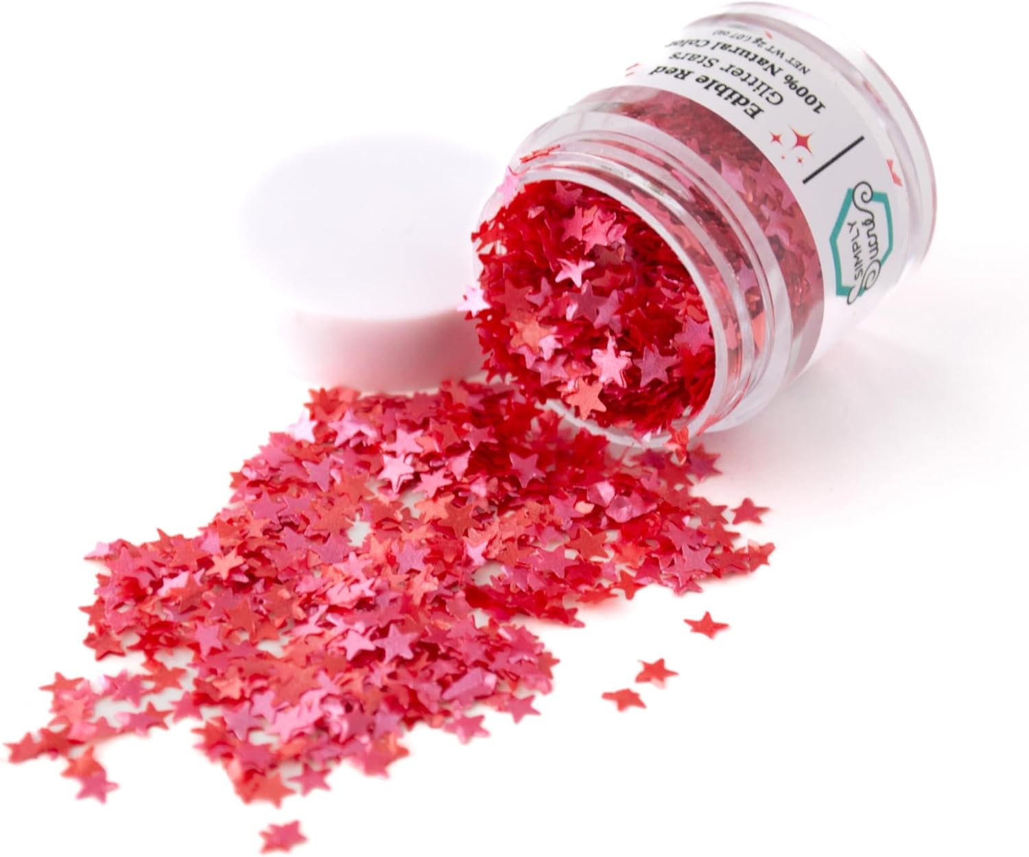 Dye-Free Edible Glitter Stars - Vegan, Gluten-Free & Non-Toxic | Perfect for Cakes, Cupcakes, Drinks & Desserts by Simply Sucré (Red, 2 Grams)