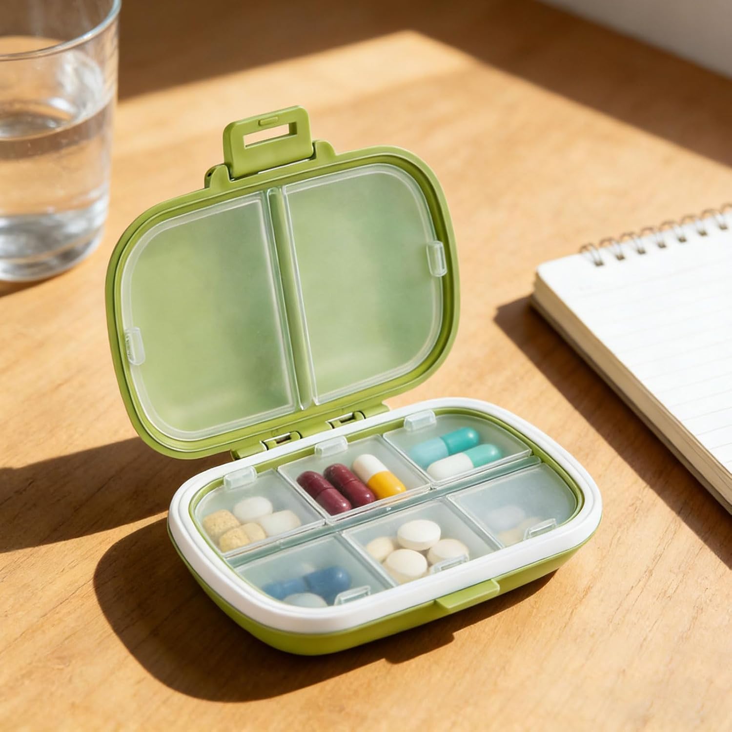 Travel Medicine Box with Compartments-Medicine Pill Organizer, Pill Dispenser for Daily Use, Compact Pills Case for Travel(Green)