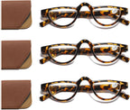 Hubeye 3 Pairs Plastic Retro Half Moon Frame Reading Glasses Lightweight Spring Hinge Women and Men Reader Leopard print/Leopard print/Leopard print +1.5