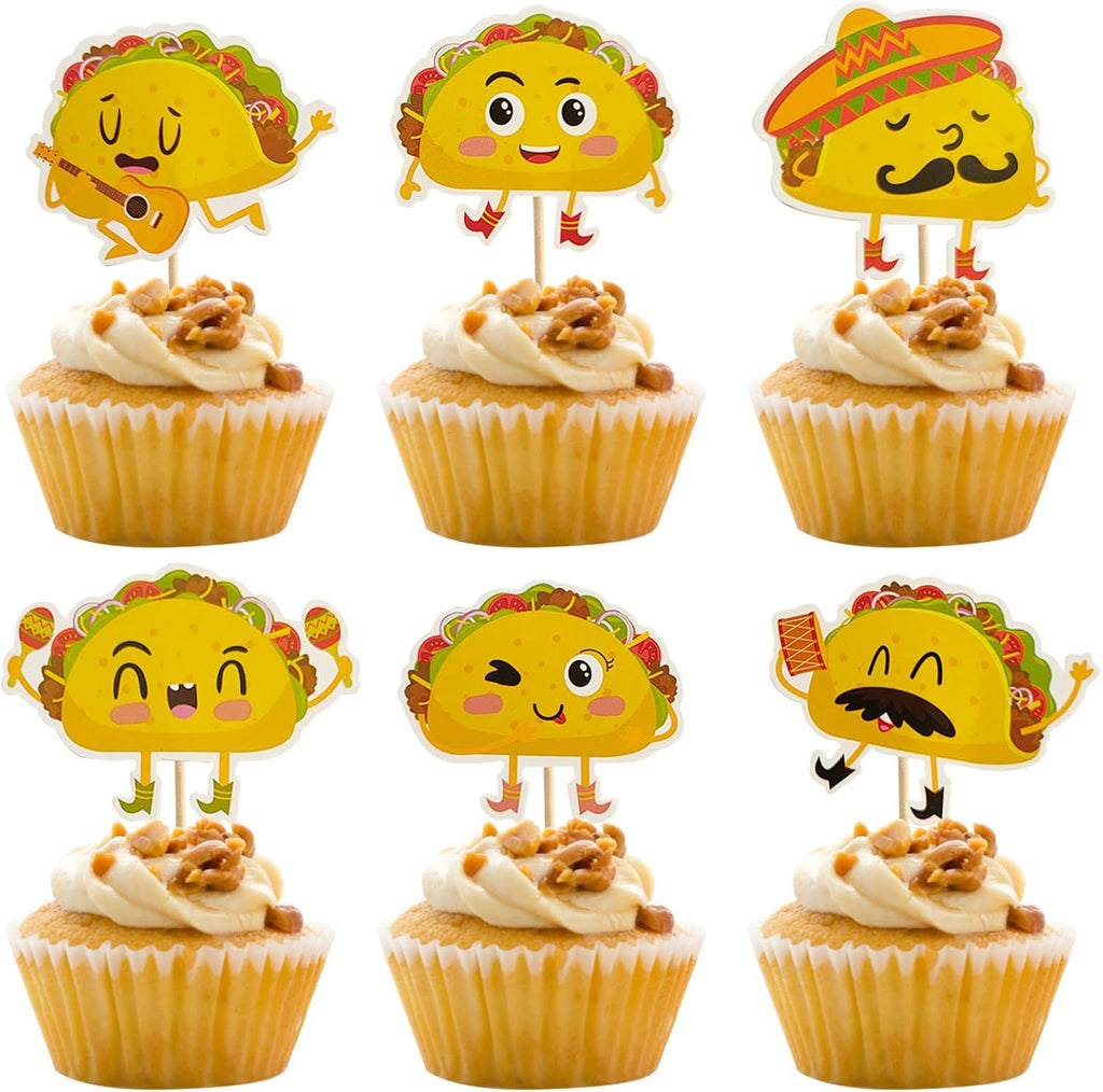 24Pcs Taco Bout Cupcake Toppers Mexican Fiesta Festival Treat Cake Picks for Cinco de Mayo Birthday Party Decorations Supplies