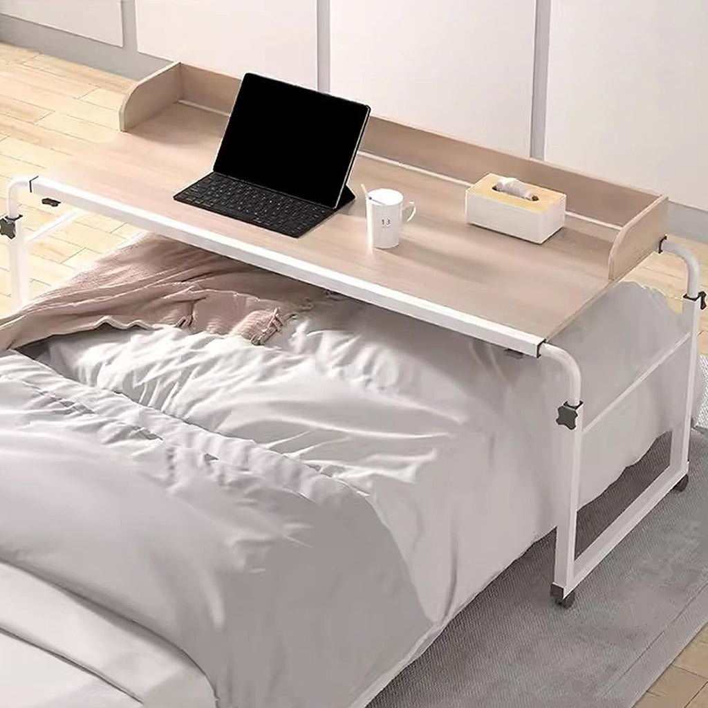 Adjustable 115-210cm Overbed Table with Wheels, Bed Tables Overbed Tables Rolling Storage Trolley Standing Workstation Adjust Height 65-95cm Computer Desk for Home and Hospital