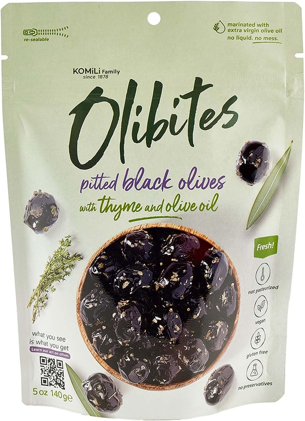 Olibites Pitted Black Olives - Fresh Olives Marinated in Extra Virgin Olive Oil (5 oz, Pitted Black)