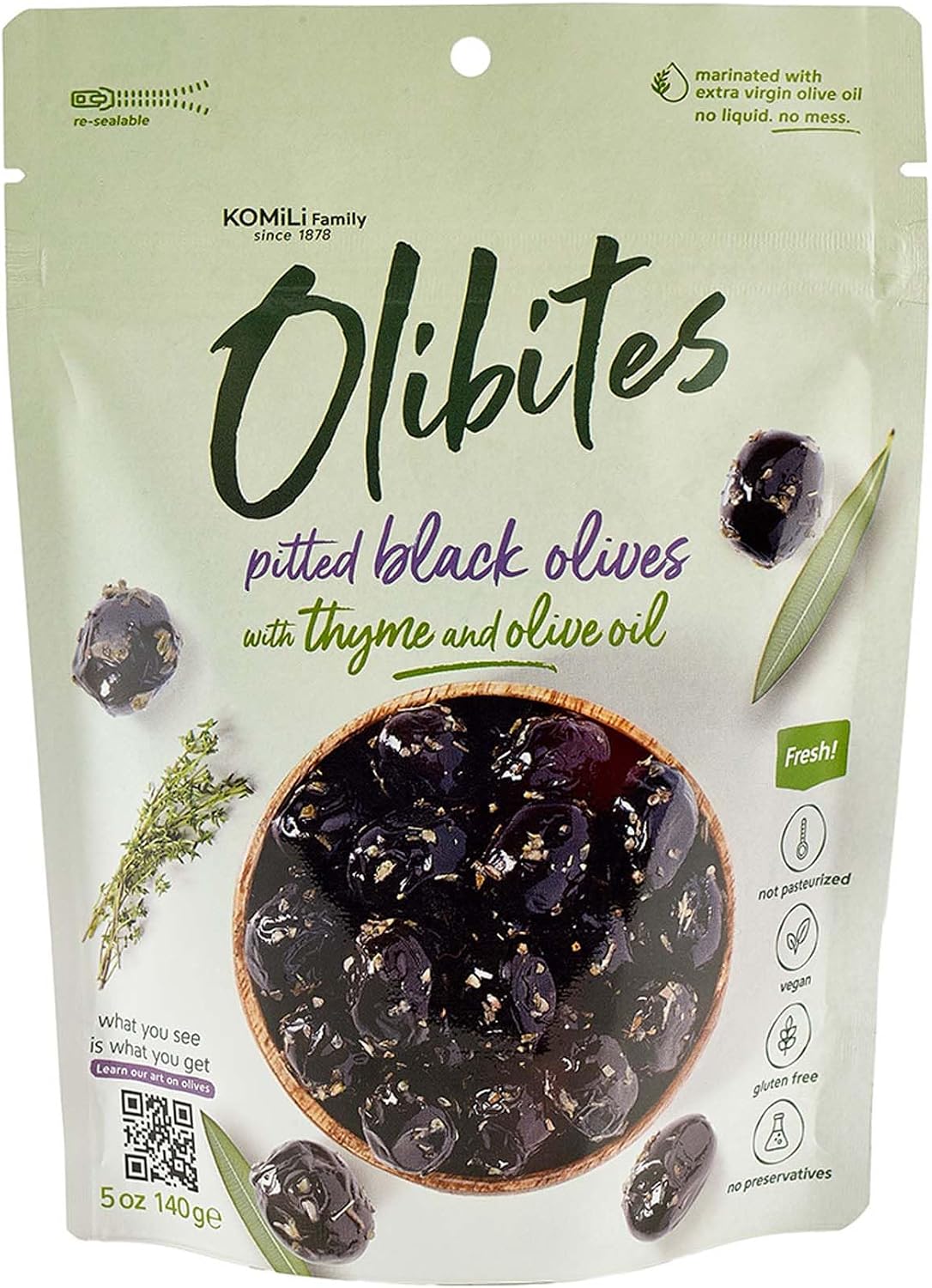 Olibites Pitted Black Olives - Fresh Olives Marinated in Extra Virgin Olive Oil (5 oz, Pitted Black)