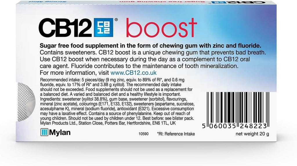 CB12 12 X Boost Sugar Free Chewing Gum Strong Mint 10 Pieces 20G