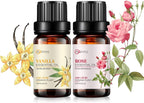 Rose & Vanilla Essential Oils - 100% Pure Organic Natural Plant Oils for Diffuser, Aroma, Spa, Massage, Yoga, Perfume, 2x10ML