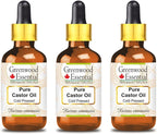 Greenwood Essential Pure Castor Oil (Ricinus communis) with Glass Dropper Cold Pressed (Pack of Three) 100ml X 3 (10oz)