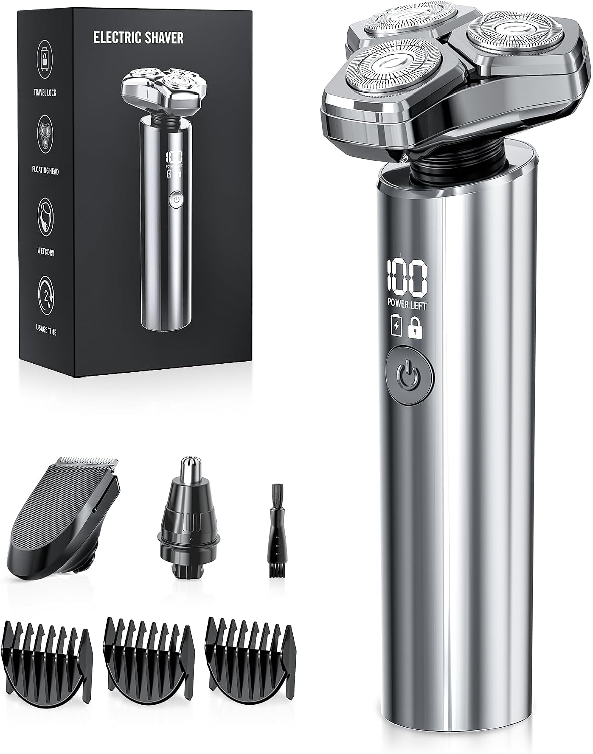 Electric Razor for Men，10,000RPM High-Speed Motor, IPX8 Waterproof, USB Fast Charging, Quick Charge & Travel Lock,Upgraded Soul Gray