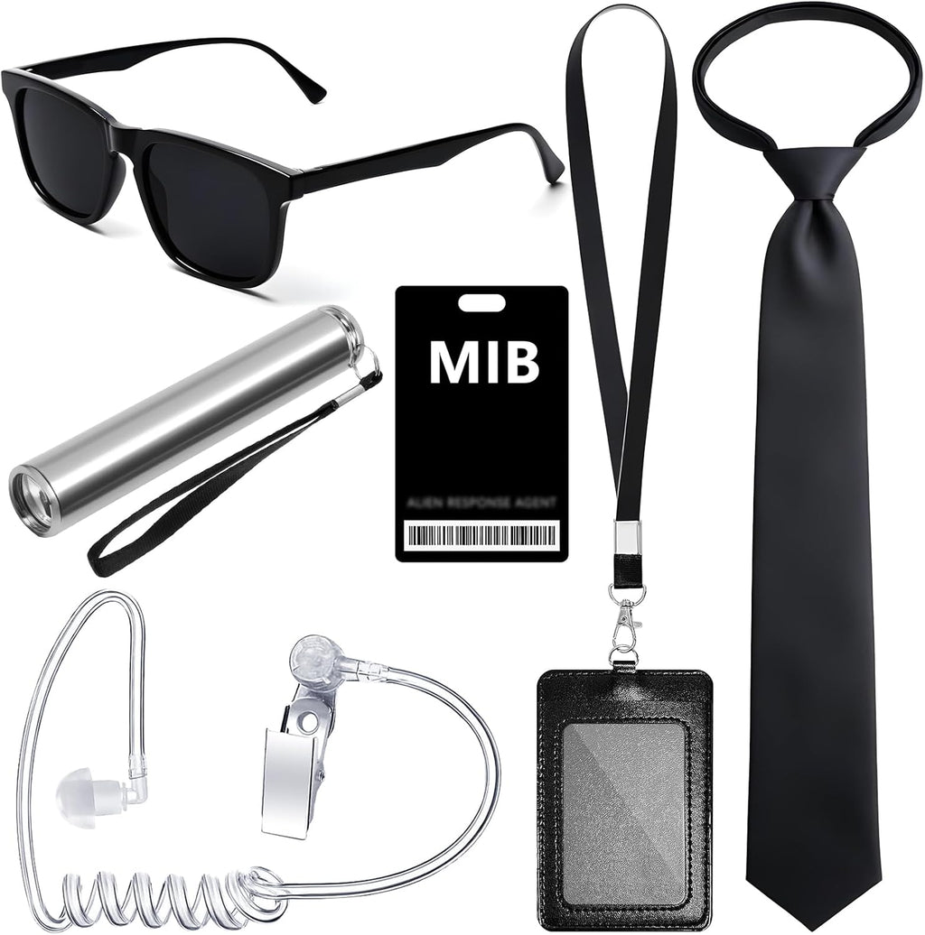 Agent Costume Secret Service Costume Set Spy Costume Accessories for Halloween Men Women Black Outfit