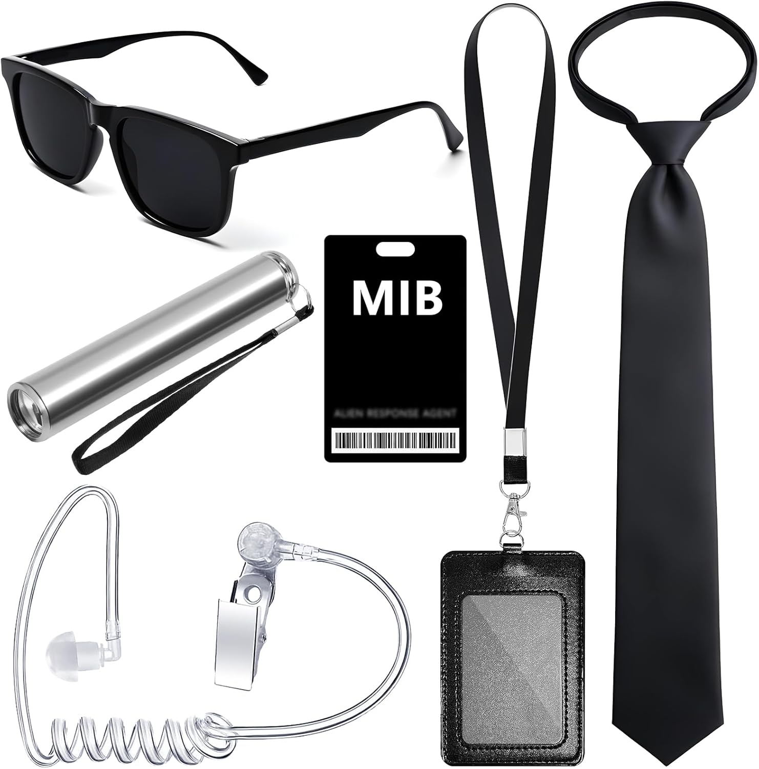 Agent Costume Secret Service Costume Set Spy Costume Accessories for Halloween Men Women Black Outfit