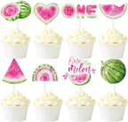 24Pcs Watermelon Cupcake Toppers One in A Melon Themed Cake Treat Picks for Baby Watermelon First Birthday Party Supplies