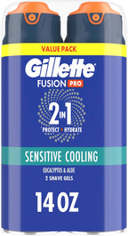 Gillette PRO Shaving Gel For Men Cools To Soothe Skin And Hydrates Facial Hair, TWIN PACK - Total 14oz, ProGlide Sensitive 2 in 1 Shave Gel