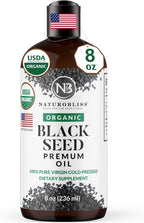 NaturoBliss Organic Black Seed Oil 100 Virgin Cold Pressed Omega 3 6 9 Super Antioxidant for Immune Support, Joints, Mobility, Digestion, Hair Skin Vegan, Gluten-Free, Non-GMO USDA Certified 8oz
