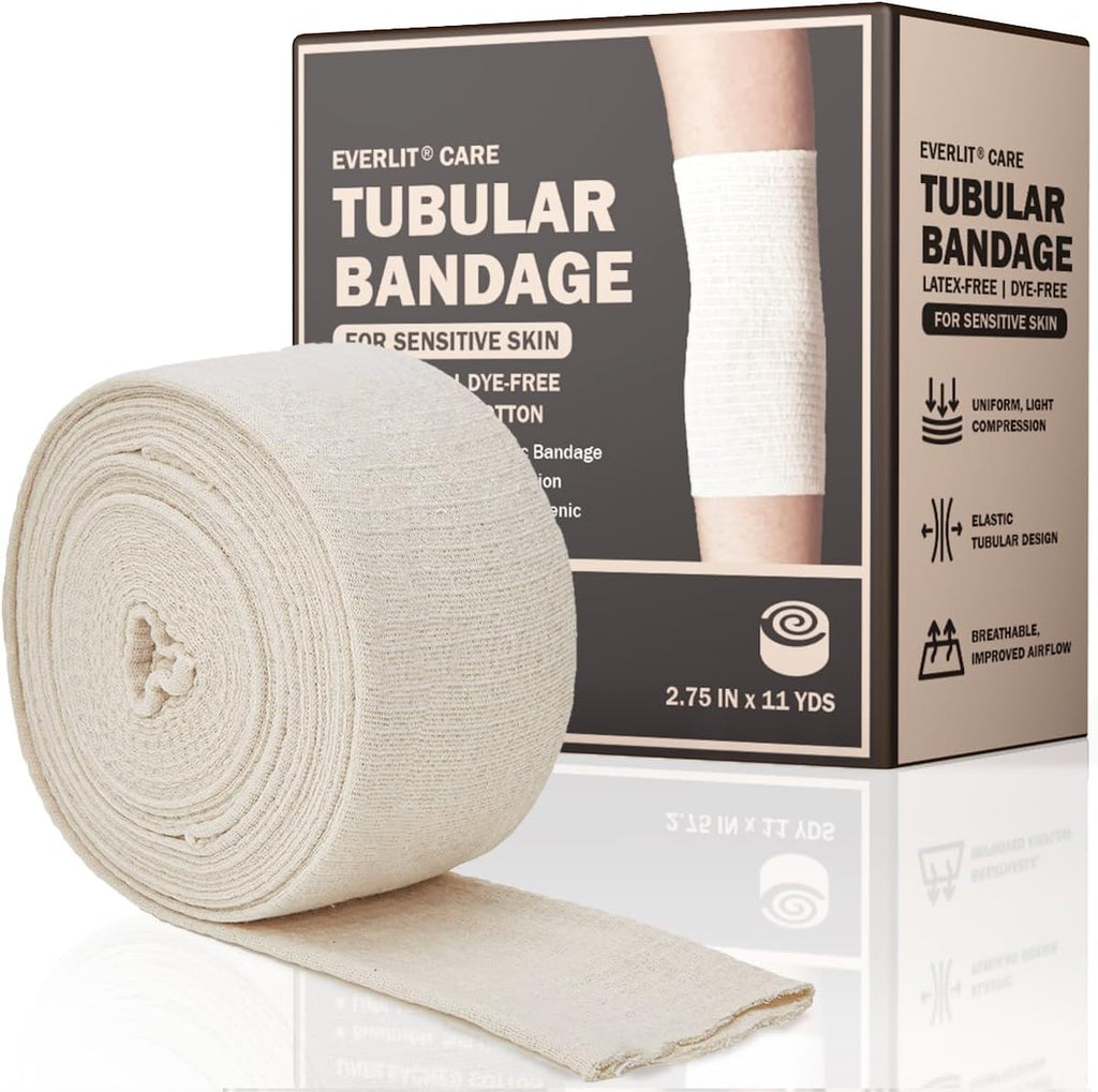 EVERLIT 560D Cotton Blend Elasticated Tubular Support Bandage | Latex-Free, Extra-Thick Breathable Stockinette for Wrist, Hand | Moderate to High Compression for Sensitive Skin (Size C: 2.75" x 11 yd)